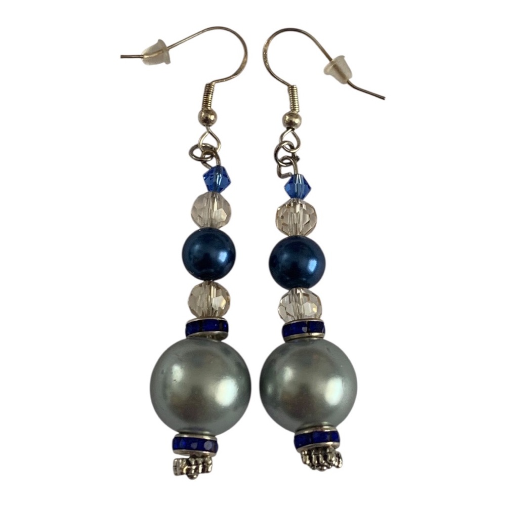 Handmade Blue Pearl Drop Earrings - Elegant Women's Jewelry
